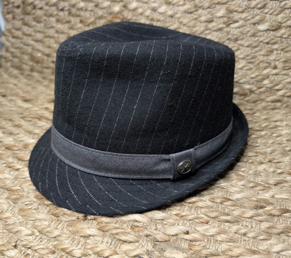 Helix Unisex Striped Wool Poly Blend Black Trilby Fedora Hat Size S/M Jazz